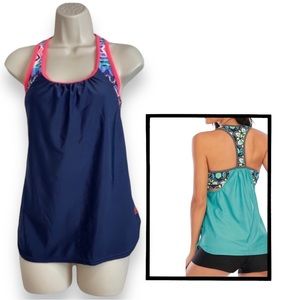 ZeroXposur Tankini Top with Draped Outer Layer and Open Sides